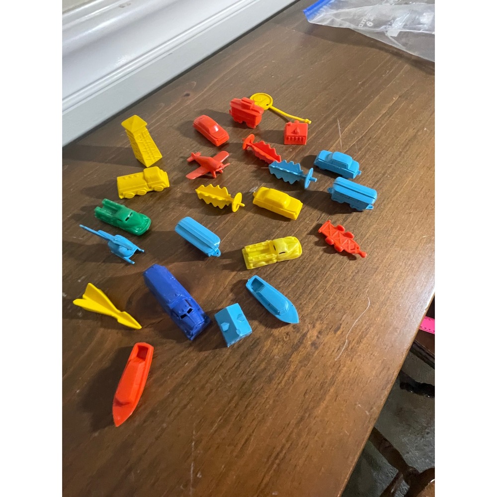 Vintage Hard Plastic Toy Vehicle Lot Cars Planes Boats trains Buildings Mixed